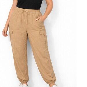 Womens Medium Linen Blend Cargo Pants Love Tree Drawstring Casual Relaxed‎ Lq